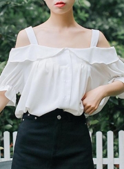 Summer Loose Off The Shoulder Short Sleeve Loose Button Down Shirt