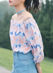 Summer Sweet Floral Printed Off The Shoulder Lantern Sleeve Loose Blouse