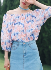 Summer Sweet Floral Printed Off The Shoulder Lantern Sleeve Loose Blouse