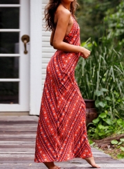 Summer Floral Printed Spaghetti Strap Halter V Neck Backless Maxi Dress