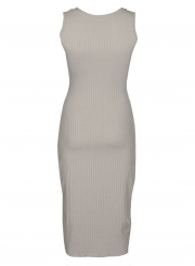 Fashion V Neck Sleeveless Single-Breasted Solid Slim Tank Dress