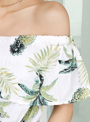 Summer Sweet Off The Shoulder Pineapple Print Elastic Waist A-line Dress