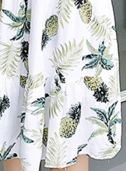 Summer Sweet Off The Shoulder Pineapple Print Elastic Waist A-line Dress