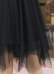 Fashion Chic Sweet Solid Irregular Mesh High Waist A-line Bubble Skirt