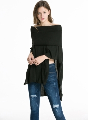 Fashion Casual Off Shoulder Irregular Loose Fit Solid Tee