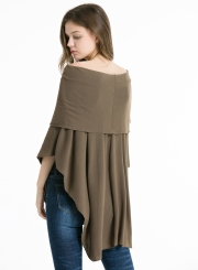 Fashion Casual Off Shoulder Irregular Loose Fit Solid Tee