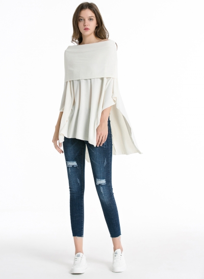 Fashion Casual Off Shoulder Irregular Loose Fit Solid Tee LEXELFASHIONINTSHOPS.com