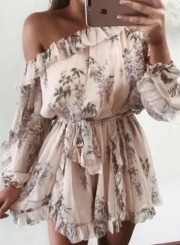 Sexy Floral One Shoulder Off Shoulder Flounce Sleeve Wide Leg Romper