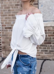 Casual Sexy Off The Shoulder Flare Sleeve Loose Blouse With Tie