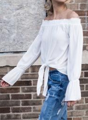 Casual Sexy Off The Shoulder Flare Sleeve Loose Blouse With Tie