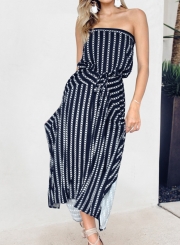 Summer Boho Chest Wrapped High Waist Irregular Plaid Pullover Dress