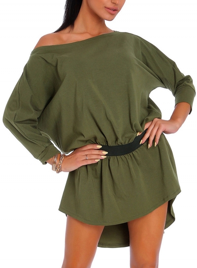 Fashion Casual Round Neck Long Sleeve High Low Loose Solid Tee Dress LEXELFASHIONINTSHOPS.com