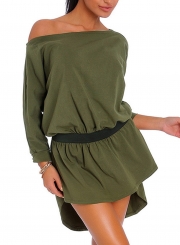 Fashion Casual Round Neck Long Sleeve High Low Loose Solid Tee Dress