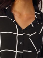 Fashion Casual Loose Long Sleeve Turn-Down Collar Plaid Button Down Shirt