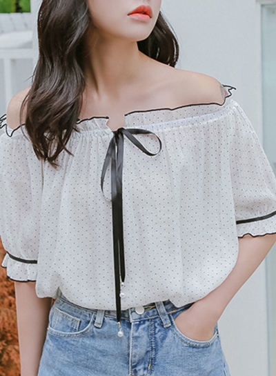 Summer Sexy Off The Shoulder Polka Dots Half Sleeve Loose Blouse LEXELFASHIONINTSHOPS.com