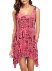 Summer Casual Printed Sleeveless Round Neck Pullover Mini Dress