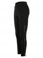 Fashion Sexy Slim Lace-Up Hollow Out Solid Sports Leggings