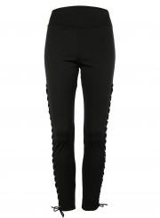 Fashion Sexy Slim Lace-Up Hollow Out Solid Sports Leggings