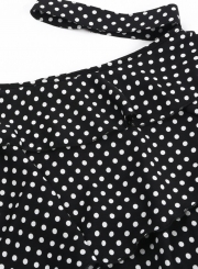 Casual Polka Dots Halter One Shoulder Long Sleeve Cuff Tie Loose Blouse