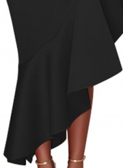 Fashion Irregular Ruffle Neckline Slash Neck High Waist Bodycon Dress