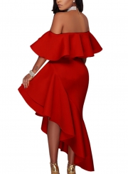Fashion Irregular Ruffle Neckline Slash Neck High Waist Bodycon Dress