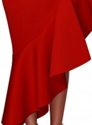 Fashion Irregular Ruffle Neckline Slash Neck High Waist Bodycon Dress