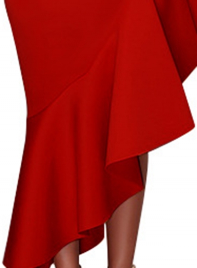 Fashion Irregular Ruffle Neckline Slash Neck High Waist Bodycon Dress stylesimo.com