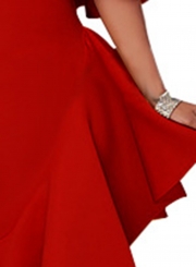 Fashion Irregular Ruffle Neckline Slash Neck High Waist Bodycon Dress