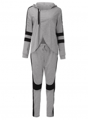 2 Piece Casual Long Sleeve Zip Slit Hoodie Drawstring Pants Sports Set