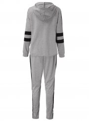 2 Piece Casual Long Sleeve Zip Slit Hoodie Drawstring Pants Sports Set