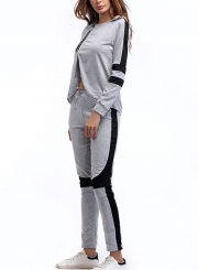 2 Piece Casual Long Sleeve Zip Slit Hoodie Drawstring Pants Sports Set