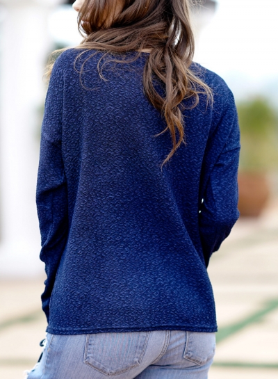 Casual Long Sleeve Lace-Up Round Neck Loose Pullover Knit Tee stylesimo.com