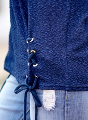 Casual Long Sleeve Lace-Up Round Neck Loose Pullover Knit Tee