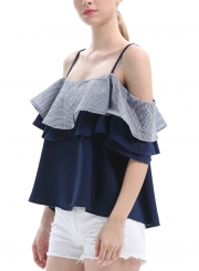 Summer Casual Spaghetti Strap Off The Shoulder Ruffle Loose Blouse