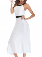 Fashion Color Block Sleeveless Backless Round Neck A-line Dress