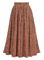 Casual Loose Polka Dots Elastic Waist Swing Pleasted Long Skirt