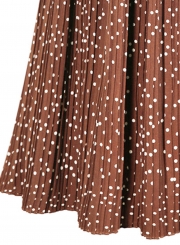 Casual Loose Polka Dots Elastic Waist Swing Pleasted Long Skirt