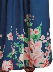 Coral Floral Elegant Flared Elastic Waist Maxi Skirt