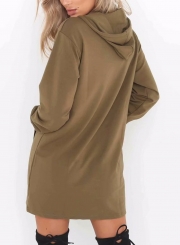 Casual Loose Hooded Long Sleeve Solid Sports Hoodie Dress