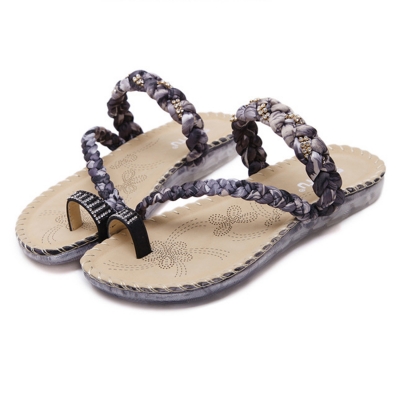 Fashion Bohemia Summer Beach Thong Flat Sandals With Crystal