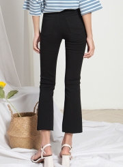 Casual Solid High Waist Pockets Slit Bell-Bottom Pants