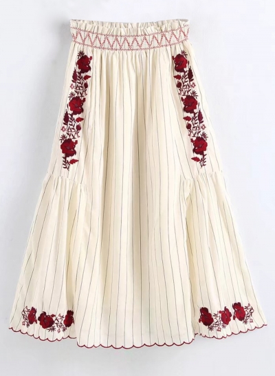 Fashion Casual Embroidered Elastic Waist A-line Loose Skirt STYLESIMO.com