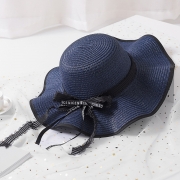 Fashion Casual Straw Floppy Foldable Beach Sunscreen Hat With Wave Ribbon