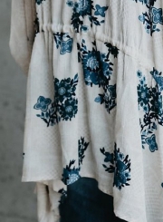 Casual Floral Print Dolman Sleeve Elastic Waist Loose Cardigan