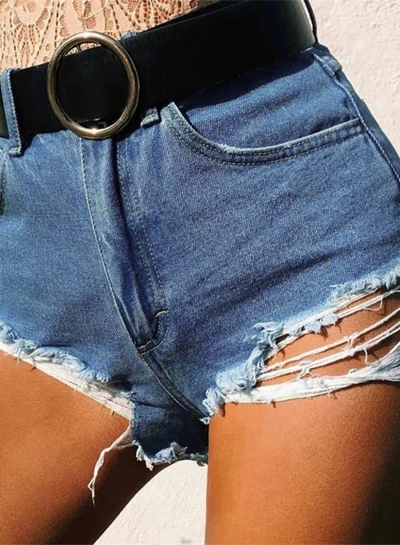 Summer Casual Retro Wash Ripped High Waist Loose Wide Leg Denim Shorts YOUYOUFASHIONEC.com