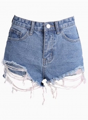 Summer Casual Retro Wash Ripped High Waist Loose Wide Leg Denim Shorts