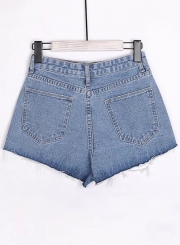 Summer Casual Retro Wash Ripped High Waist Loose Wide Leg Denim Shorts