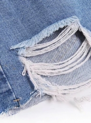 Summer Casual Retro Wash Ripped High Waist Loose Wide Leg Denim Shorts