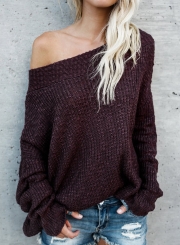 Sexy Off The Shoulder Long Sleeve Loose Solid Sweater