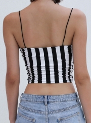 Sexy Striped Spaghetti Strap Sleeveless Backless Slim Crop Top